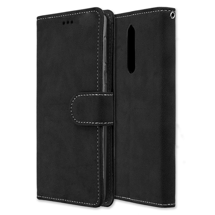 Matte Surface PU Leather 3 Card Slots Wallet Stand Phone Accessory Case for Nokia 8 - Black-3