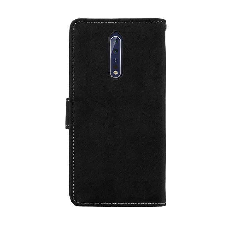 Matte Surface PU Leather 3 Card Slots Wallet Stand Phone Accessory Case for Nokia 8 - Black-5
