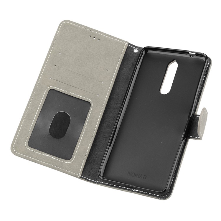 Matte Surface PU Leather 3 Card Slots Wallet Stand Phone Accessory Casing for Nokia 8 - Grey-10