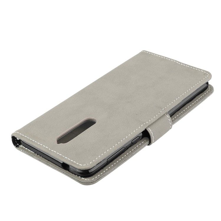 Matte Surface PU Leather 3 Card Slots Wallet Stand Phone Accessory Casing for Nokia 8 - Grey-12