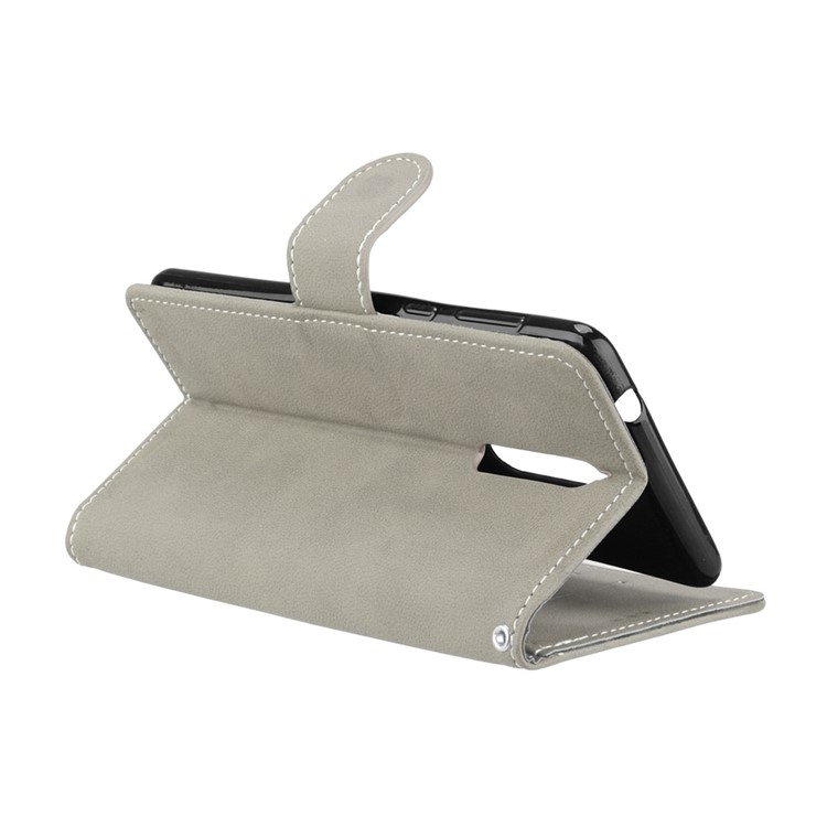Matte Surface PU Leather 3 Card Slots Wallet Stand Phone Accessory Casing for Nokia 8 - Grey-14
