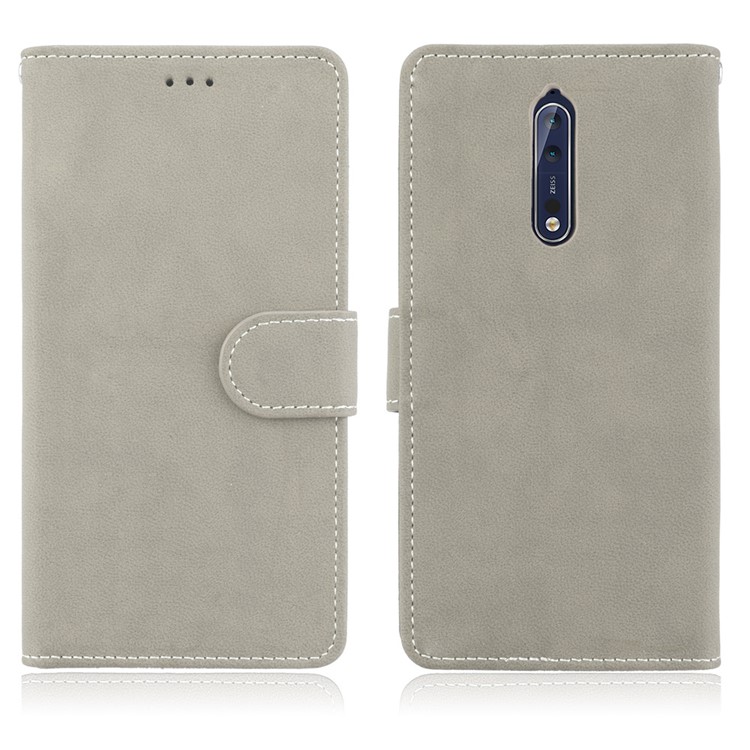 Matte Surface PU Leather 3 Card Slots Wallet Stand Phone Accessory Casing for Nokia 8 - Grey-2