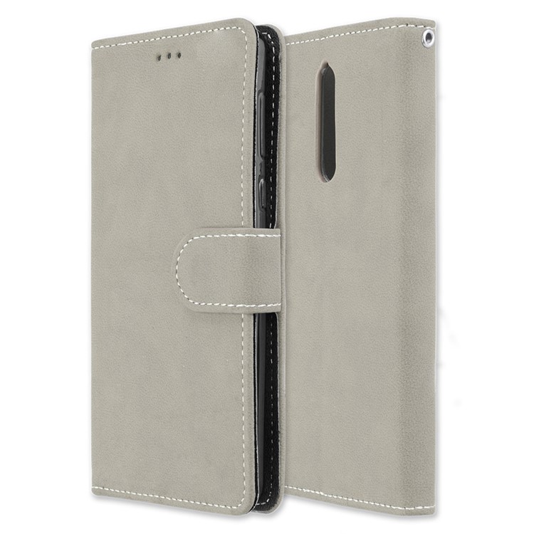 Matte Surface PU Leather 3 Card Slots Wallet Stand Phone Accessory Casing for Nokia 8 - Grey-3