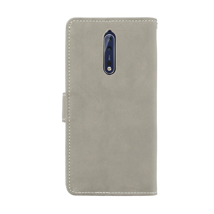 Matte Surface PU Leather 3 Card Slots Wallet Stand Phone Accessory Casing for Nokia 8 - Grey-5