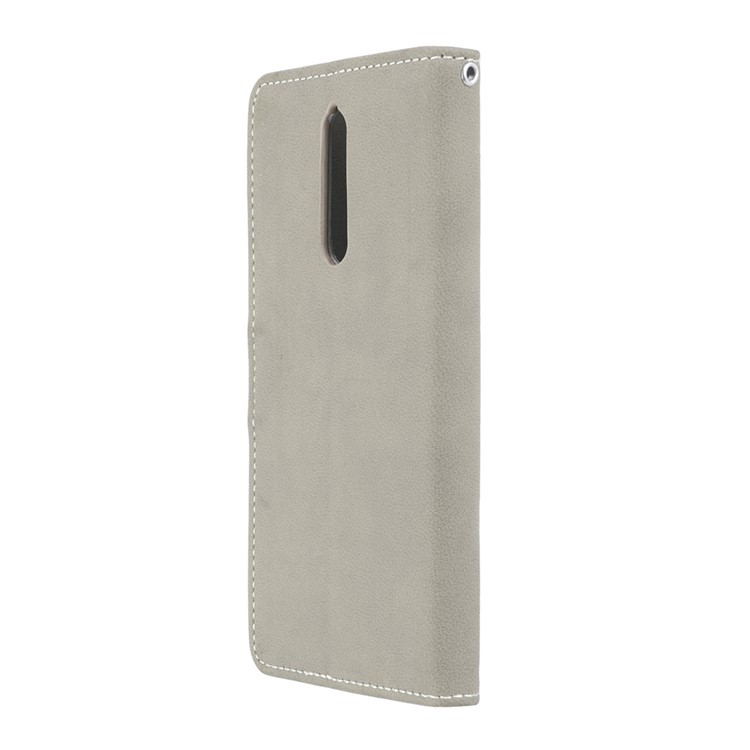Matte Surface PU Leather 3 Card Slots Wallet Stand Phone Accessory Casing for Nokia 8 - Grey-8