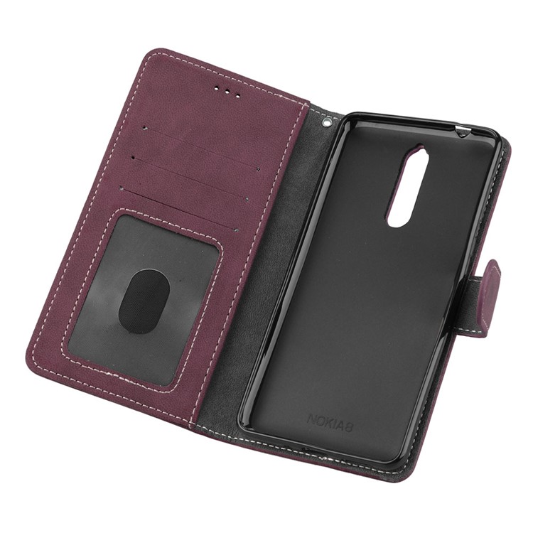 Matte Surface PU Leather 3 Card Slots Wallet Stand Phone Accessory Cover for Nokia 8 - Wine Red-10