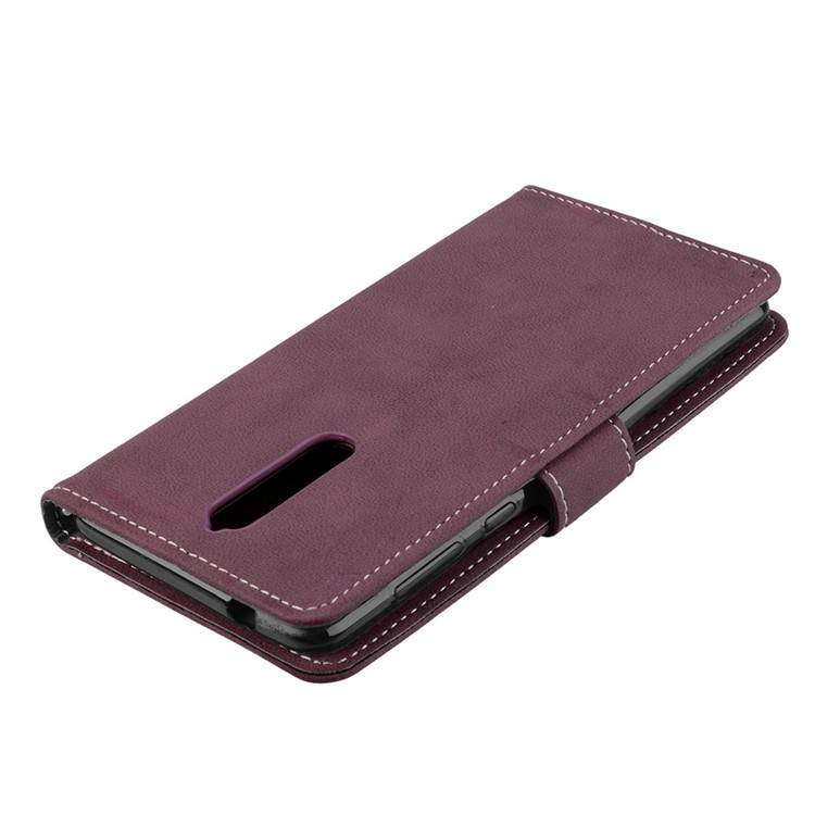 Matte Surface PU Leather 3 Card Slots Wallet Stand Phone Accessory Cover for Nokia 8 - Wine Red-12