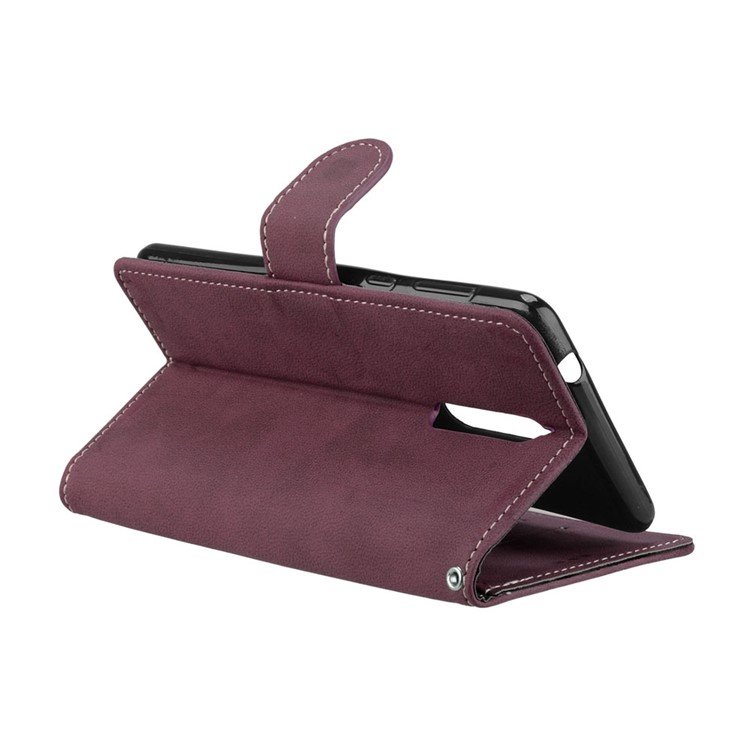 Matte Surface PU Leather 3 Card Slots Wallet Stand Phone Accessory Cover for Nokia 8 - Wine Red-14