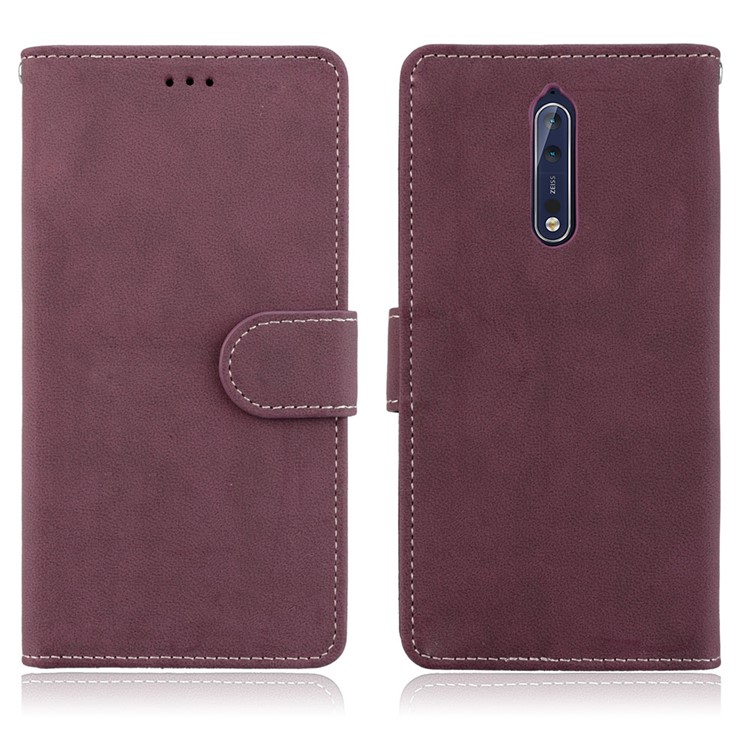 Matte Surface PU Leather 3 Card Slots Wallet Stand Phone Accessory Cover for Nokia 8 - Wine Red-2