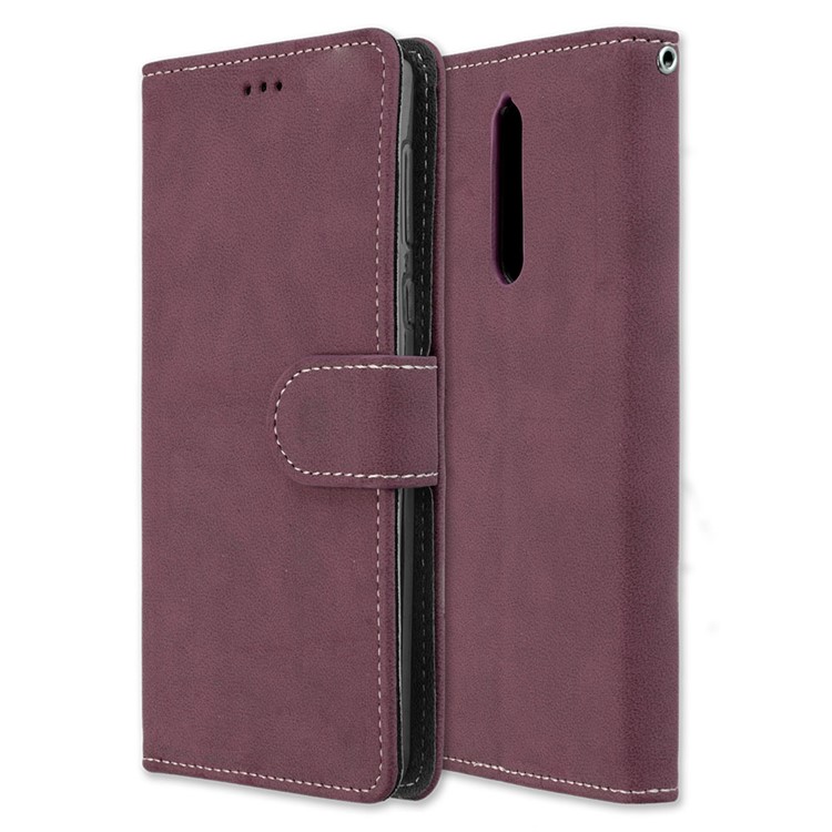 Matte Surface PU Leather 3 Card Slots Wallet Stand Phone Accessory Cover for Nokia 8 - Wine Red-3