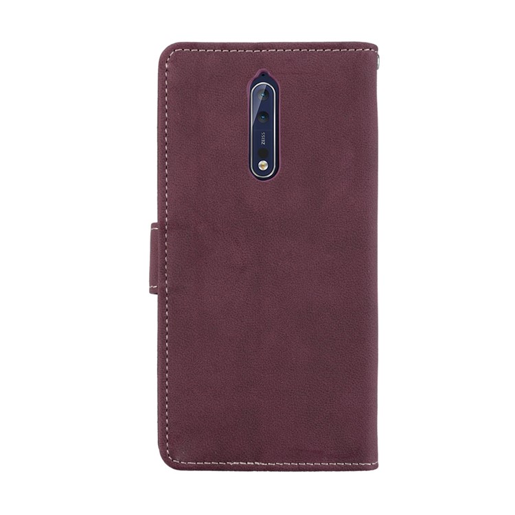 Matte Surface PU Leather 3 Card Slots Wallet Stand Phone Accessory Cover for Nokia 8 - Wine Red-5