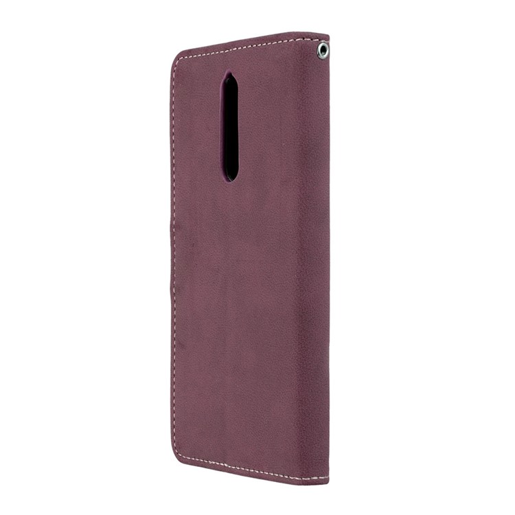 Matte Surface PU Leather 3 Card Slots Wallet Stand Phone Accessory Cover for Nokia 8 - Wine Red-8