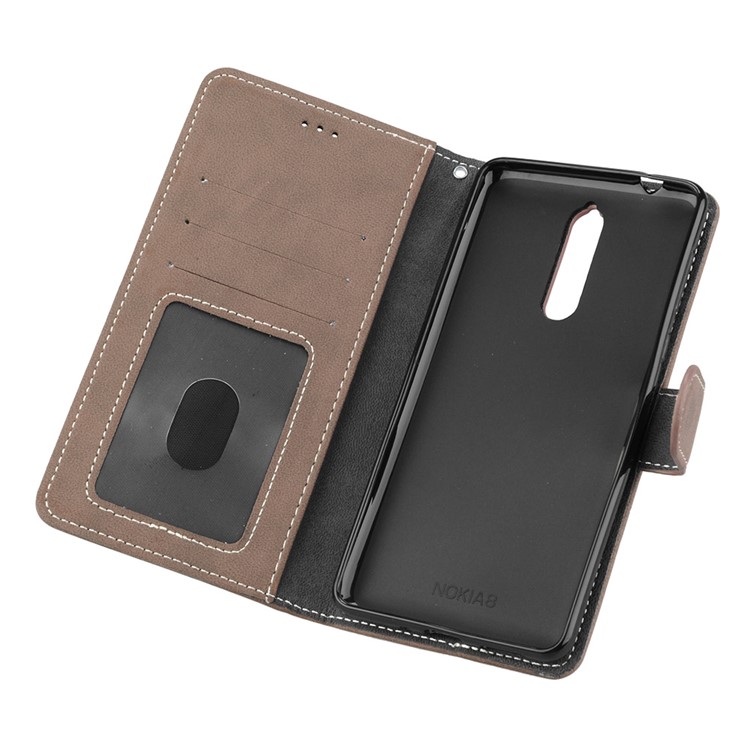 Matte Surface PU Leather 3 Card Slots Wallet Stand Phone Accessory Shell for Nokia 8 - Khaki-10