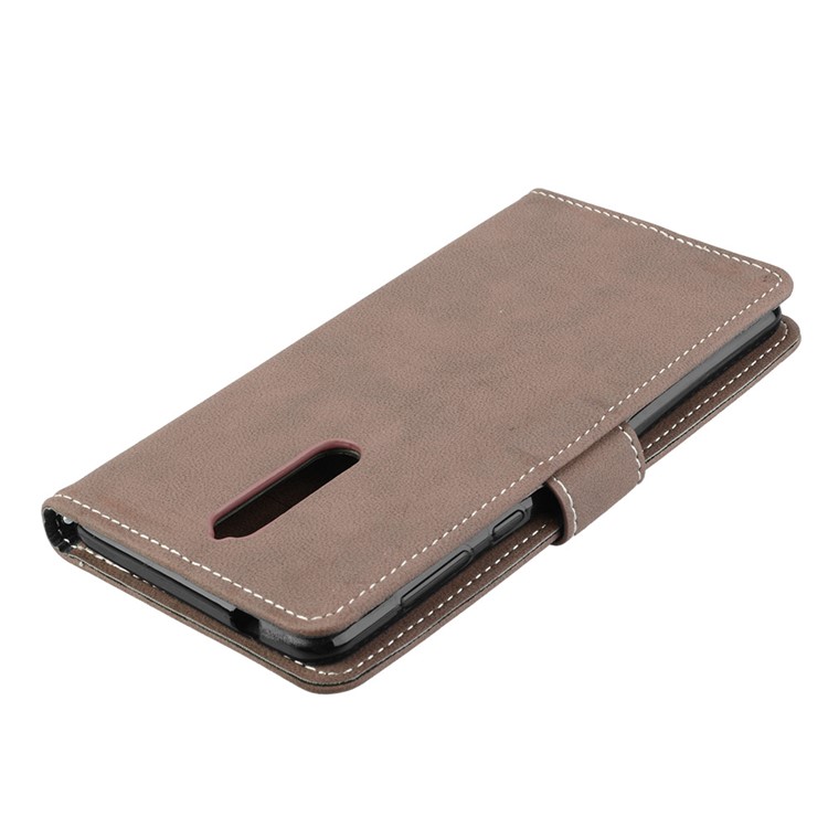 Matte Surface PU Leather 3 Card Slots Wallet Stand Phone Accessory Shell for Nokia 8 - Khaki-12