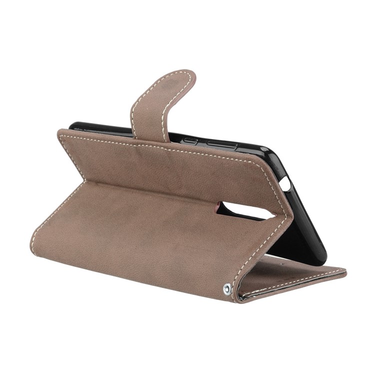 Matte Surface PU Leather 3 Card Slots Wallet Stand Phone Accessory Shell for Nokia 8 - Khaki-14