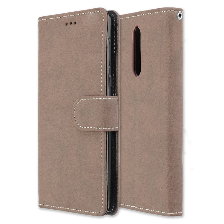 Matte Surface PU Leather 3 Card Slots Wallet Stand Phone Accessory Shell for Nokia 8 - Khaki-3
