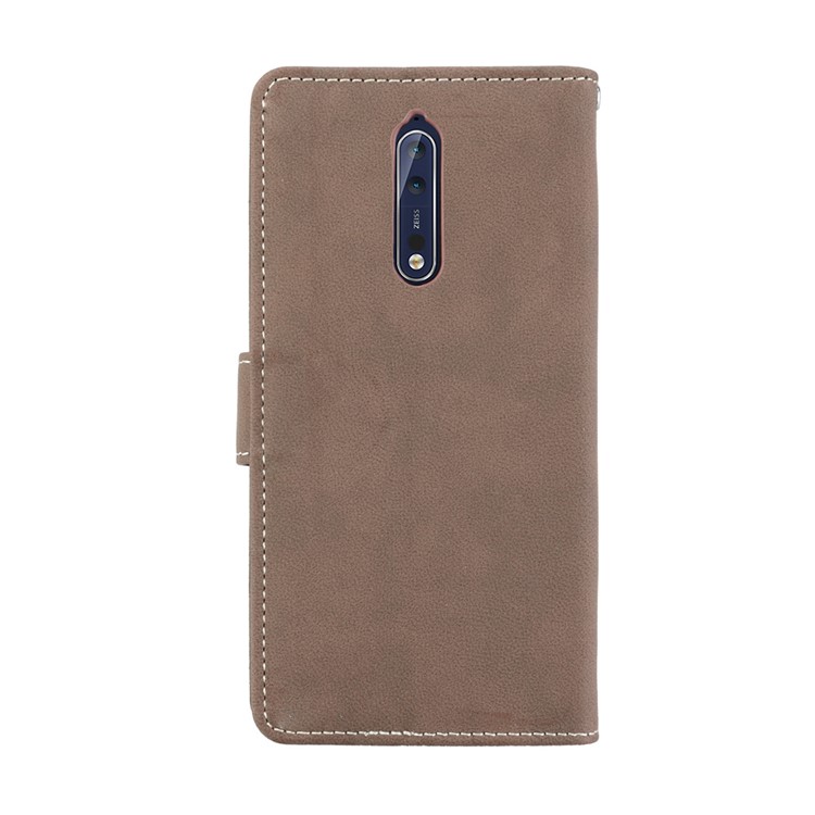 Matte Surface PU Leather 3 Card Slots Wallet Stand Phone Accessory Shell for Nokia 8 - Khaki-5