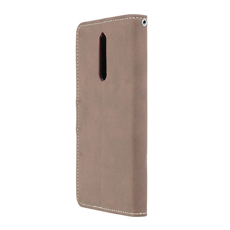 Matte Surface PU Leather 3 Card Slots Wallet Stand Phone Accessory Shell for Nokia 8 - Khaki-8