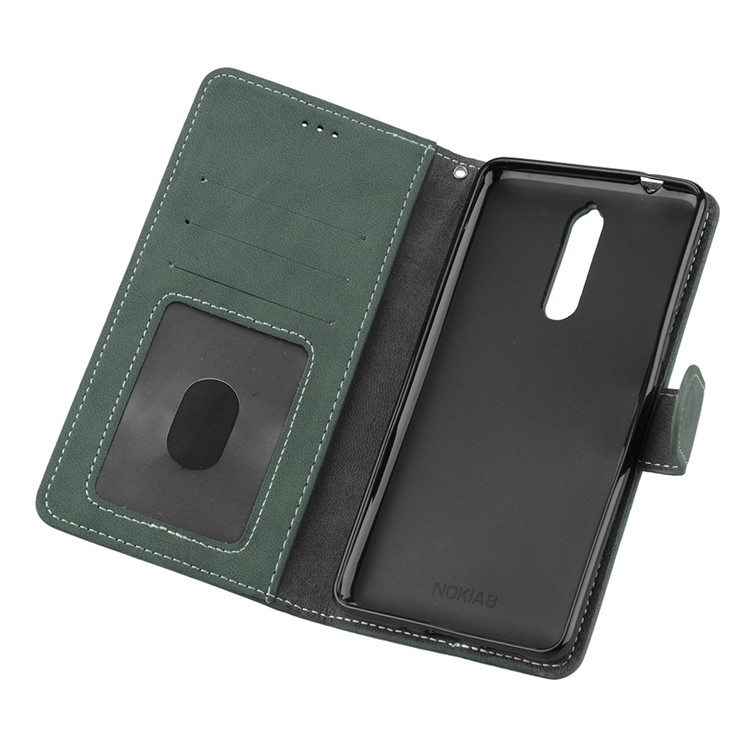 Matte Surface PU Leather 3 Card Slots Wallet Stand Phone Accessory Casing Cover for Nokia 8 - Green-10