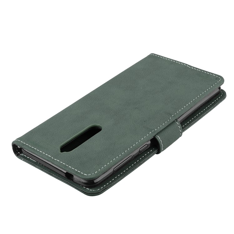 Matte Surface PU Leather 3 Card Slots Wallet Stand Phone Accessory Casing Cover for Nokia 8 - Green-12