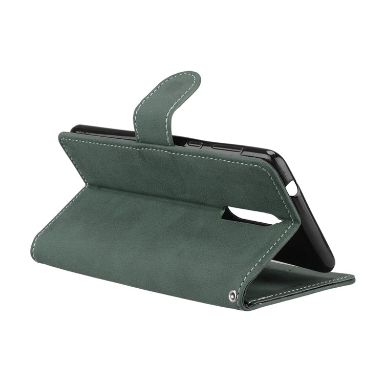 Matte Surface PU Leather 3 Card Slots Wallet Stand Phone Accessory Casing Cover for Nokia 8 - Green-14