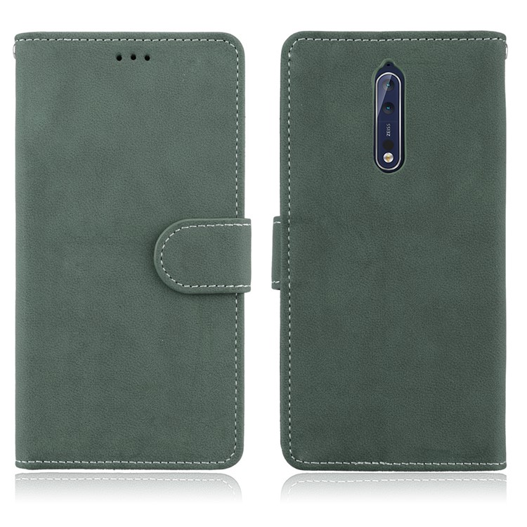 Matte Surface PU Leather 3 Card Slots Wallet Stand Phone Accessory Casing Cover for Nokia 8 - Green-2