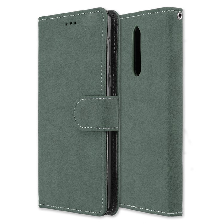 Matte Surface PU Leather 3 Card Slots Wallet Stand Phone Accessory Casing Cover for Nokia 8 - Green-3