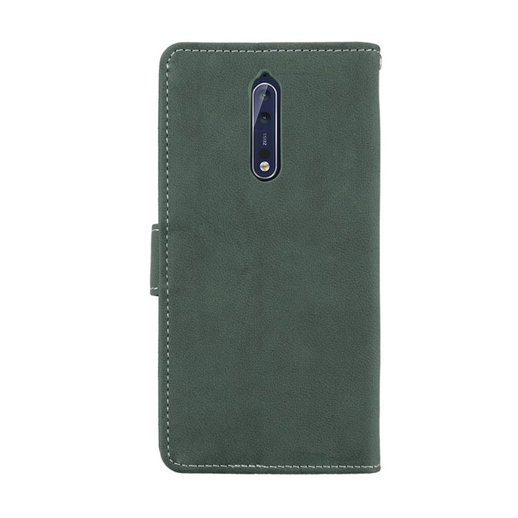 Matte Surface PU Leather 3 Card Slots Wallet Stand Phone Accessory Casing Cover for Nokia 8 - Green-5