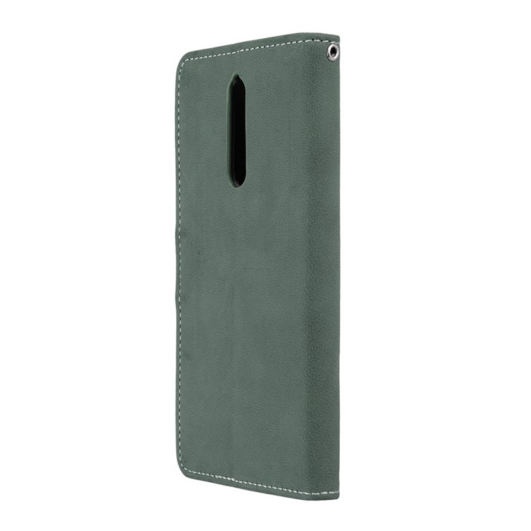 Matte Surface PU Leather 3 Card Slots Wallet Stand Phone Accessory Casing Cover for Nokia 8 - Green-8
