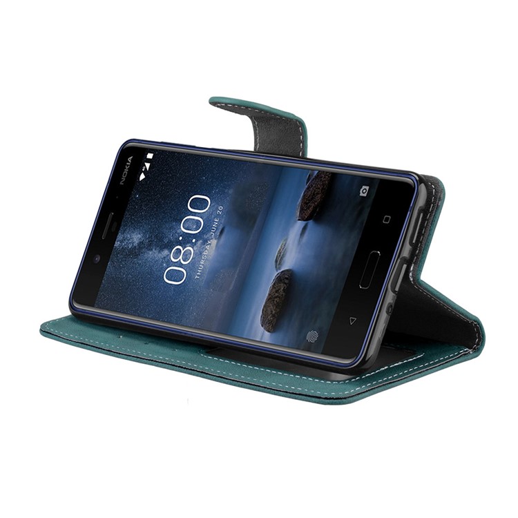 Matte Surface PU Leather 3 Card Slots Wallet Stand Mobile Phone Case for Nokia 8 - Blue-13