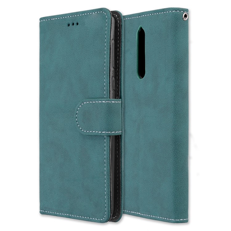 Matte Surface PU Leather 3 Card Slots Wallet Stand Mobile Phone Case for Nokia 8 - Blue-3