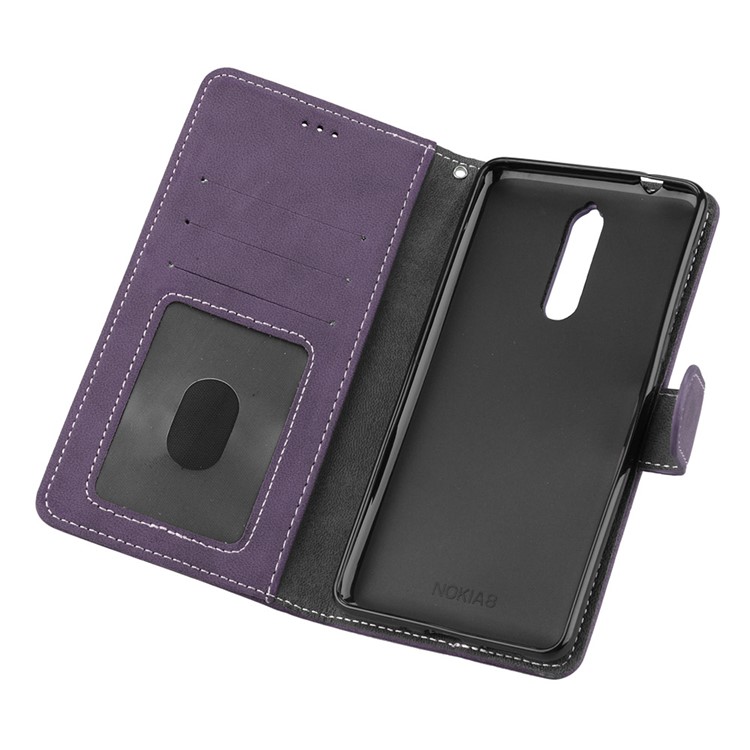 Matte Surface PU Leather 3 Card Slots Wallet Stand Mobile Phone Cover for Nokia 8 - Purple-10
