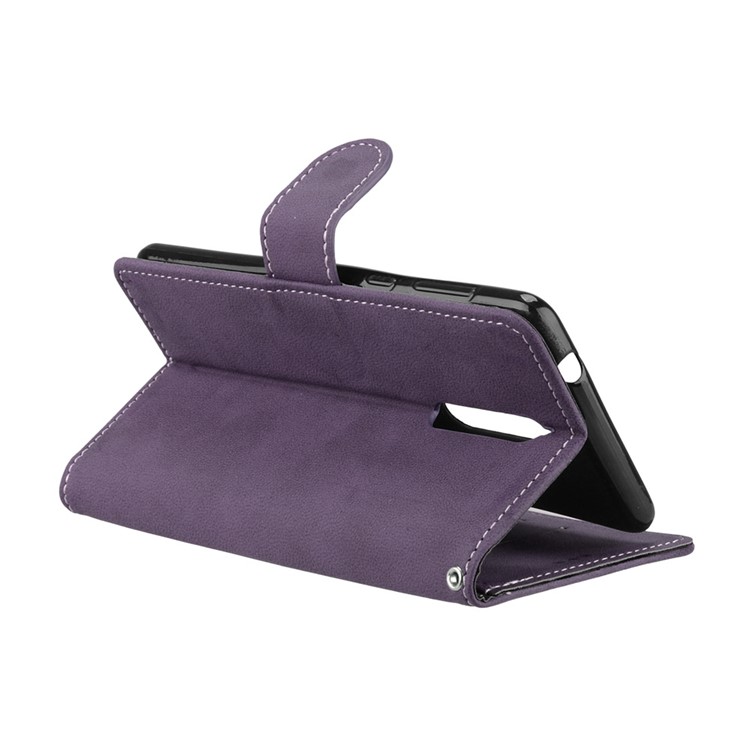 Matte Surface PU Leather 3 Card Slots Wallet Stand Mobile Phone Cover for Nokia 8 - Purple-14