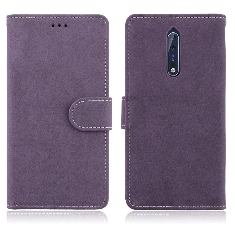 Matte Surface PU Leather 3 Card Slots Wallet Stand Mobile Phone Cover for Nokia 8 - Purple-2