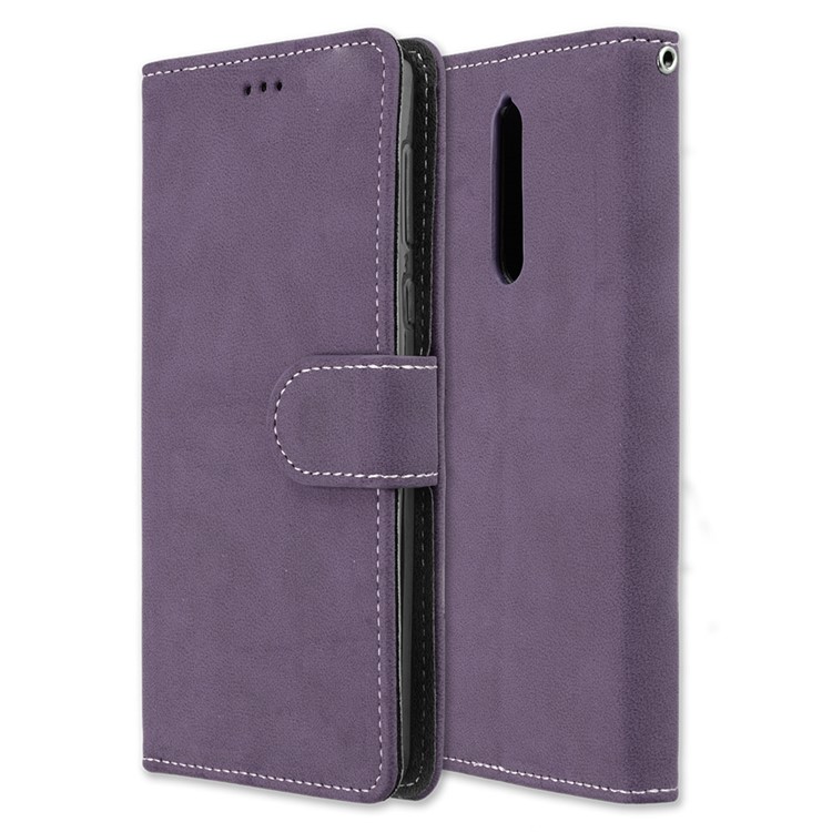 Matte Surface PU Leather 3 Card Slots Wallet Stand Mobile Phone Cover for Nokia 8 - Purple-3