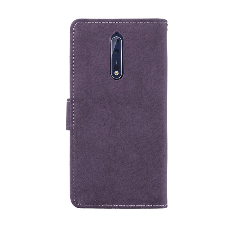 Matte Surface PU Leather 3 Card Slots Wallet Stand Mobile Phone Cover for Nokia 8 - Purple-5