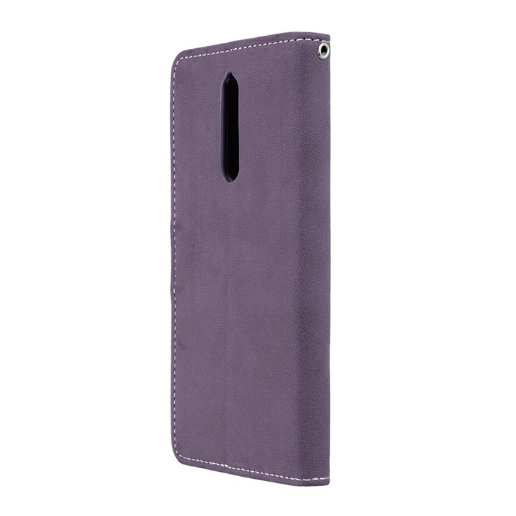 Matte Surface PU Leather 3 Card Slots Wallet Stand Mobile Phone Cover for Nokia 8 - Purple-8