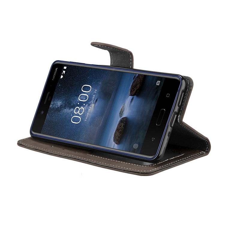 Matte Surface PU Leather 3 Card Slots Wallet Stand Mobile Phone Casing for Nokia 8 - Brown-13