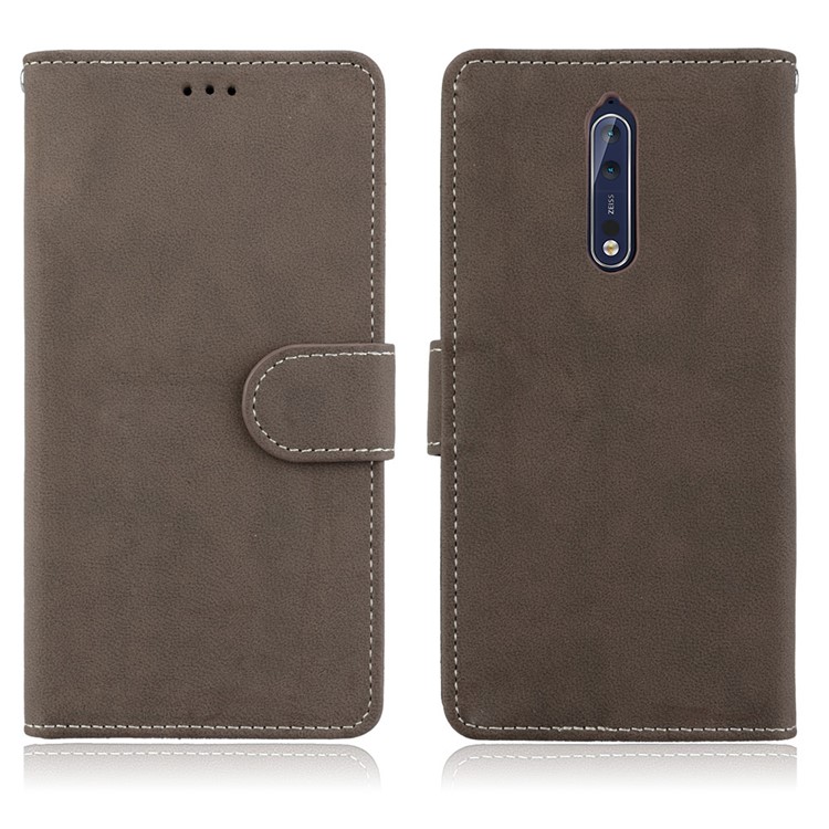 Matte Surface PU Leather 3 Card Slots Wallet Stand Mobile Phone Casing for Nokia 8 - Brown-2