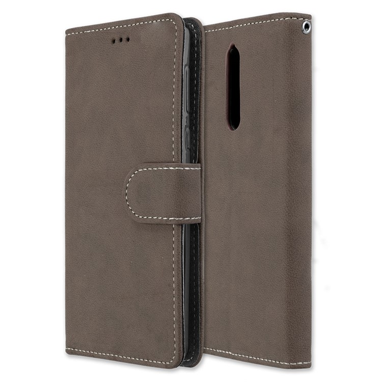 Matte Surface PU Leather 3 Card Slots Wallet Stand Mobile Phone Casing for Nokia 8 - Brown-3