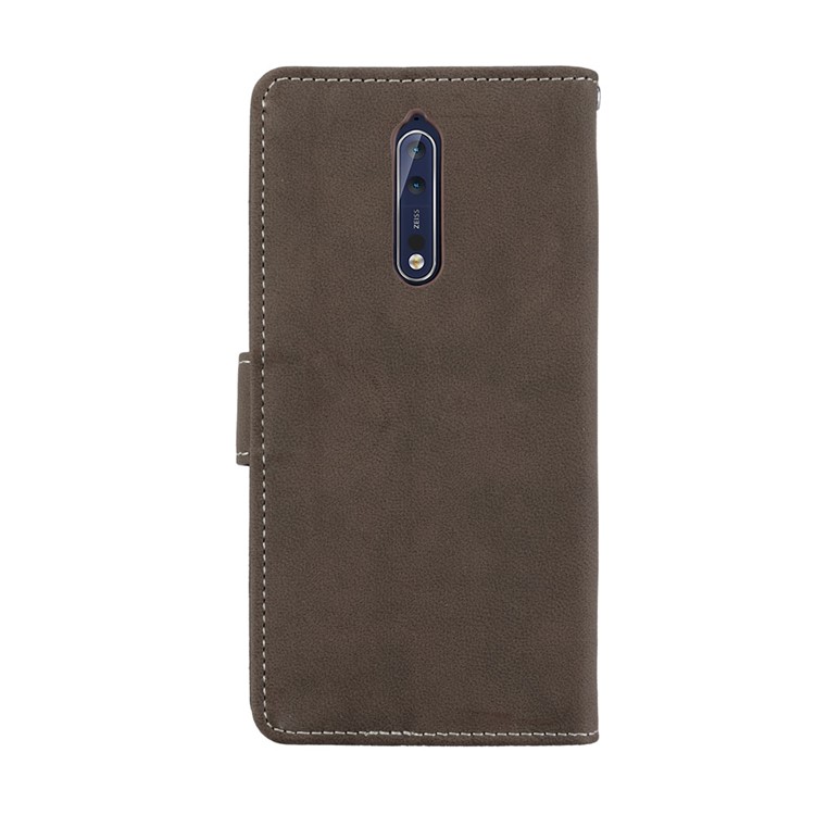 Matte Surface PU Leather 3 Card Slots Wallet Stand Mobile Phone Casing for Nokia 8 - Brown-5