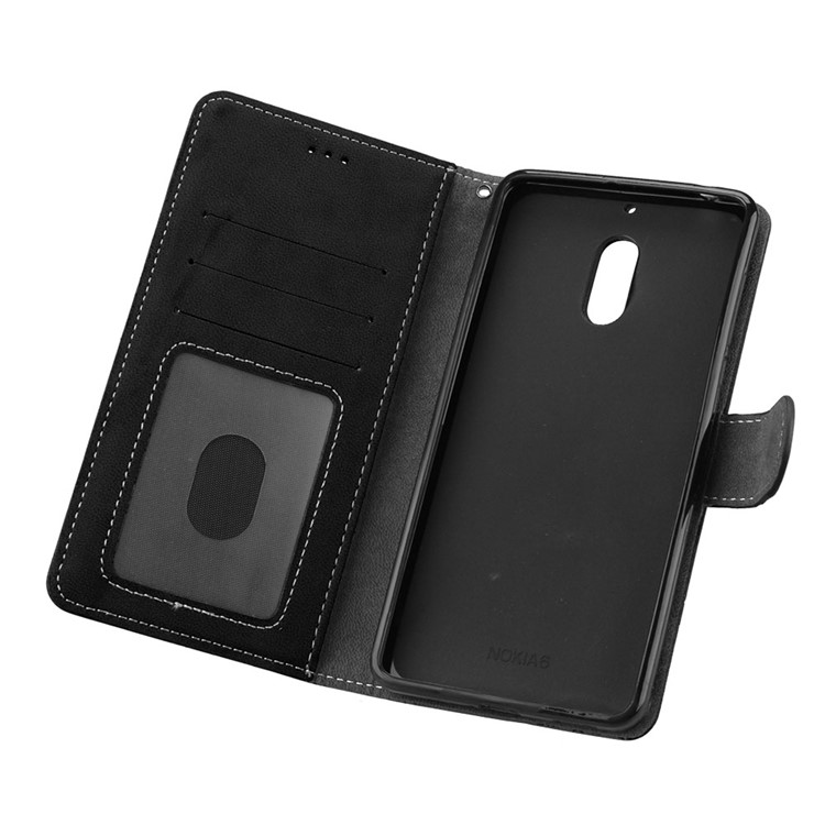 Matte Surface PU Leather 3 Card Slots Wallet Stand Phone Accessory Case for Nokia 6 - Black-10