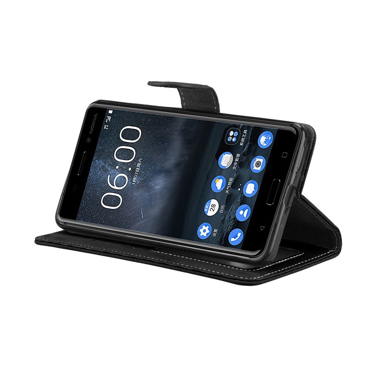 Matte Surface PU Leather 3 Card Slots Wallet Stand Phone Accessory Case for Nokia 6 - Black-13