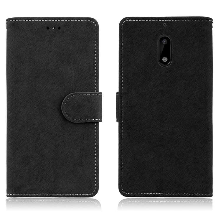 Matte Surface PU Leather 3 Card Slots Wallet Stand Phone Accessory Case for Nokia 6 - Black-2