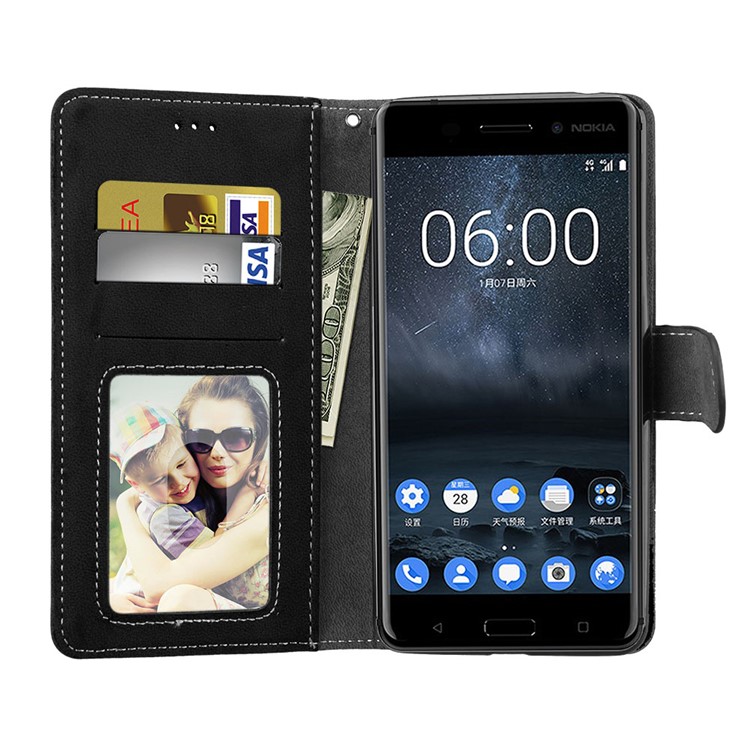 Matte Surface PU Leather 3 Card Slots Wallet Stand Phone Accessory Case for Nokia 6 - Black-9