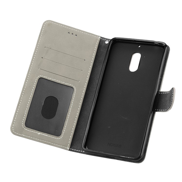 Matte Surface PU Leather 3 Card Slots Wallet Stand Phone Accessory Casing for Nokia 6 - Grey-10