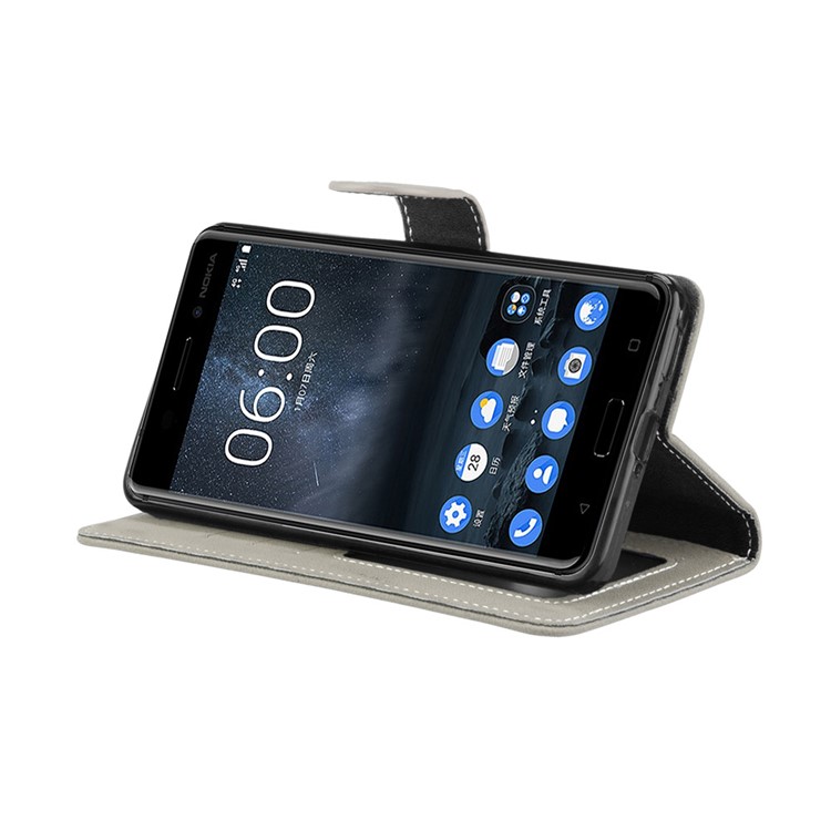 Matte Surface PU Leather 3 Card Slots Wallet Stand Phone Accessory Casing for Nokia 6 - Grey-13