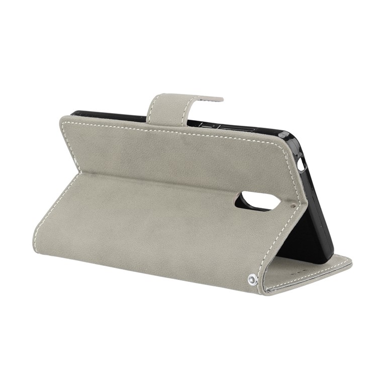 Matte Surface PU Leather 3 Card Slots Wallet Stand Phone Accessory Casing for Nokia 6 - Grey-14