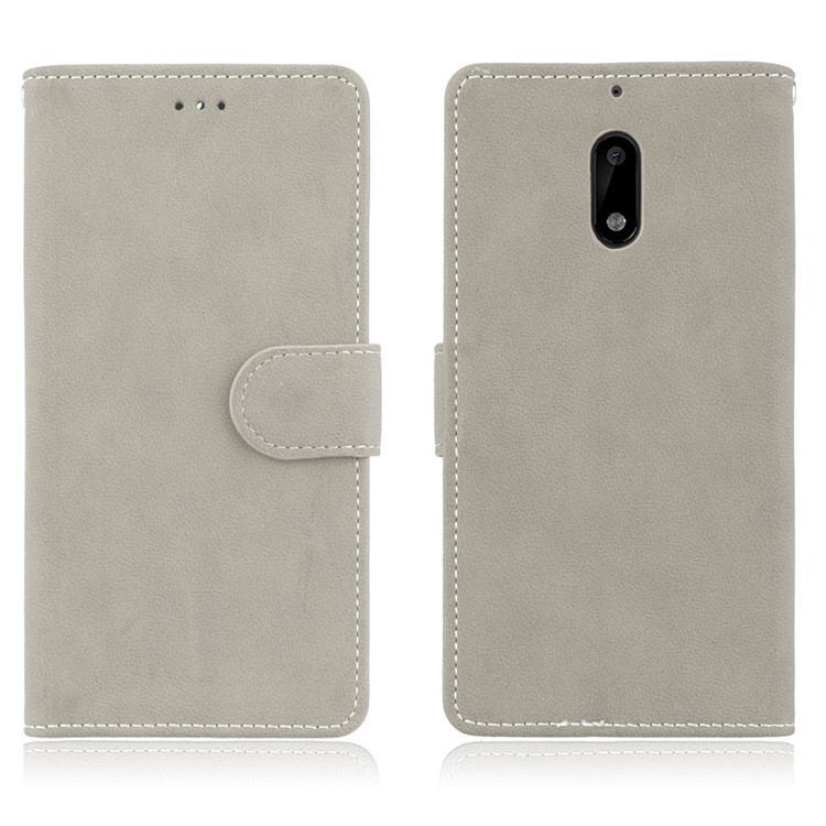 Matte Surface PU Leather 3 Card Slots Wallet Stand Phone Accessory Casing for Nokia 6 - Grey-2