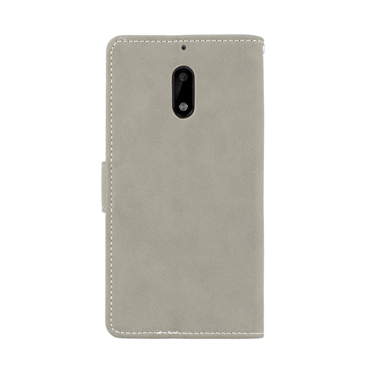 Matte Surface PU Leather 3 Card Slots Wallet Stand Phone Accessory Casing for Nokia 6 - Grey-5